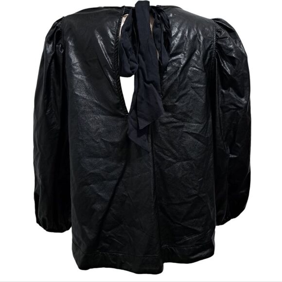 Free People Bri Babe Faux Leather Blouse Oversized Small Black NWT - Picture 3 of 14